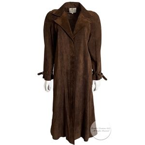 Vintage Gucci Coat & Skirt Set 2pc Brown Chevron Suede Leather Rare Size 42/46